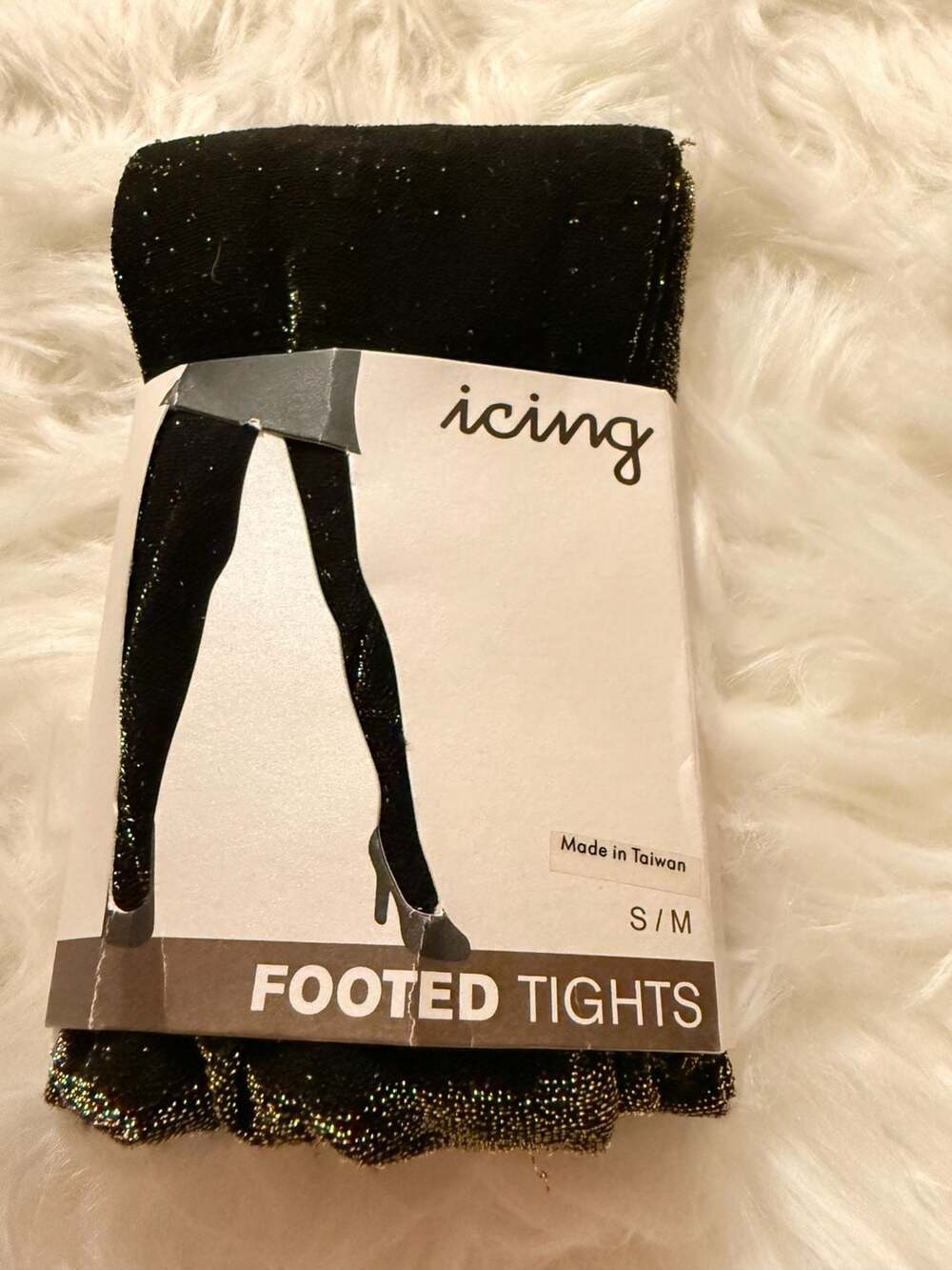 Icing Black and Metallic Gold Glitter Footed Tights Size S/M